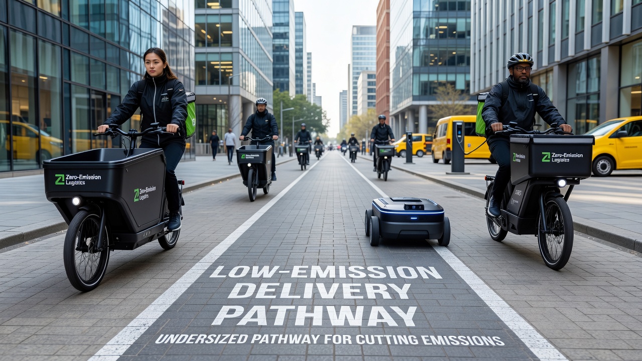 Electric cargo trike using a dedicated narrow delivery lane in a dense city center